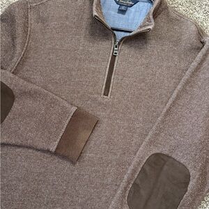 Brooks Brothers Men’s 1/4 Zip Pullover Sweater Elbow Patches Cotton Blend 2XL